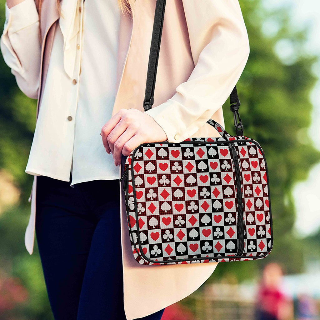 Playing Card Suits Check Pattern Print Shoulder Strap Bible Bag