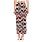 Playing Card Suits Check Pattern Print Side Slit Maxi Skirt