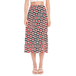 Playing Card Suits Check Pattern Print Side Slit Midi Skirt