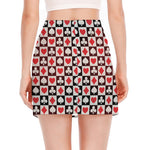Playing Card Suits Check Pattern Print Side Slit Mini Skirt