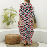 Playing Card Suits Check Pattern Print Silk V-Neck Kaftan Dress