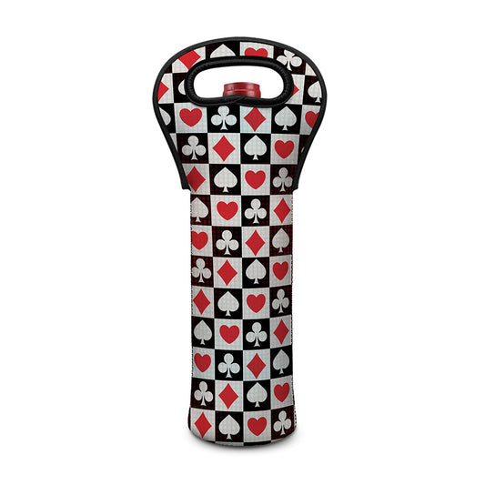 Playing Card Suits Check Pattern Print Single Neoprene Wine Tote
