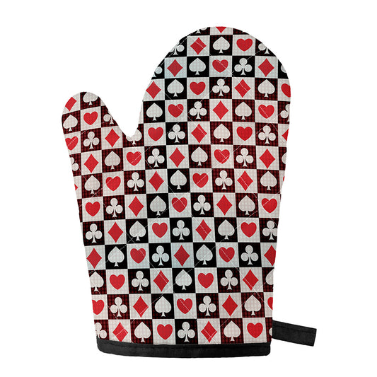 Playing Card Suits Check Pattern Print Single Oven Mitt