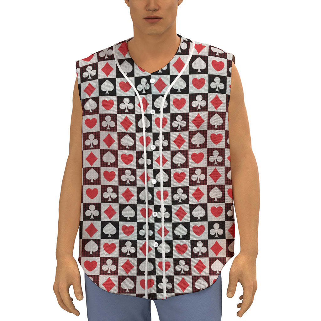 Playing Card Suits Check Pattern Print Sleeveless Baseball Jersey