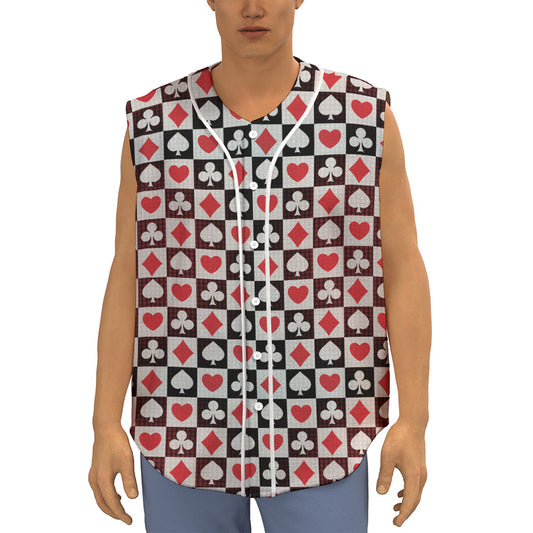 Playing Card Suits Check Pattern Print Sleeveless Baseball Jersey
