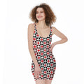 Playing Card Suits Check Pattern Print Sleeveless Bodycon Dress
