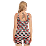 Playing Card Suits Check Pattern Print Sleeveless One Piece Swimsuit