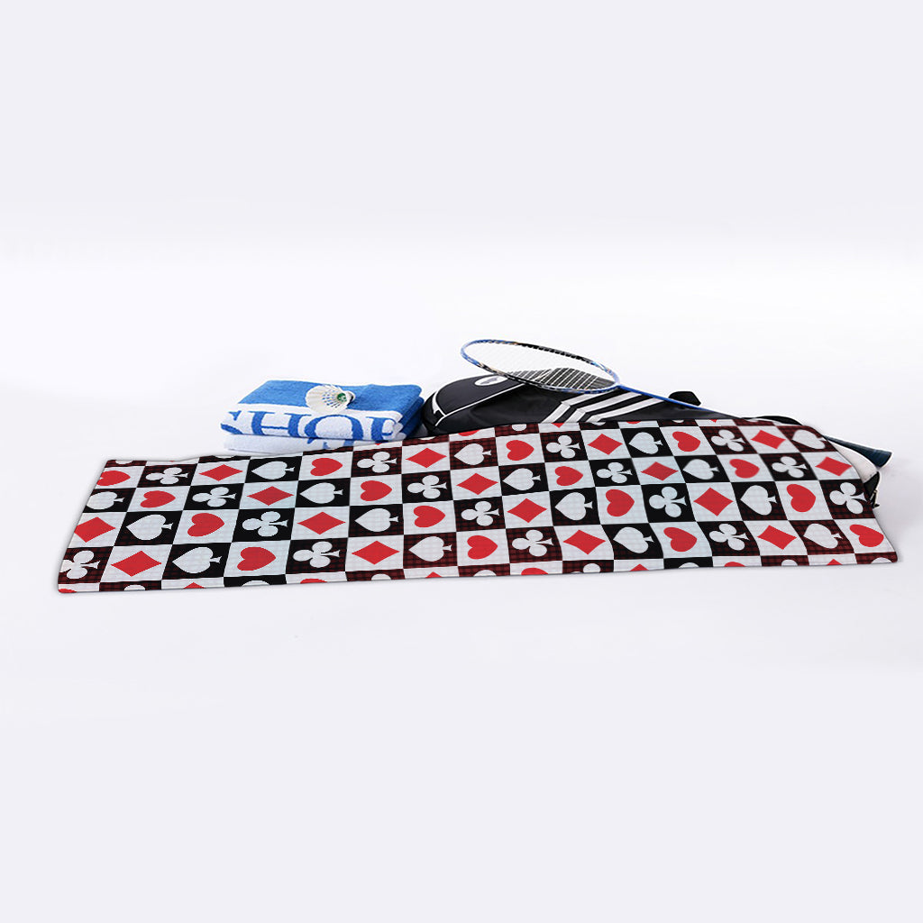 Playing Card Suits Check Pattern Print Sports Towel