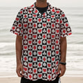 Playing Card Suits Check Pattern Print Textured Short Sleeve Shirt