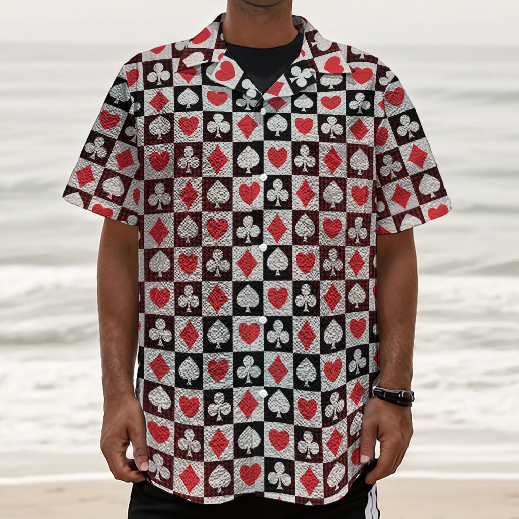 Playing Card Suits Check Pattern Print Textured Short Sleeve Shirt
