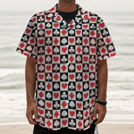 Playing Card Suits Check Pattern Print Textured Short Sleeve Shirt