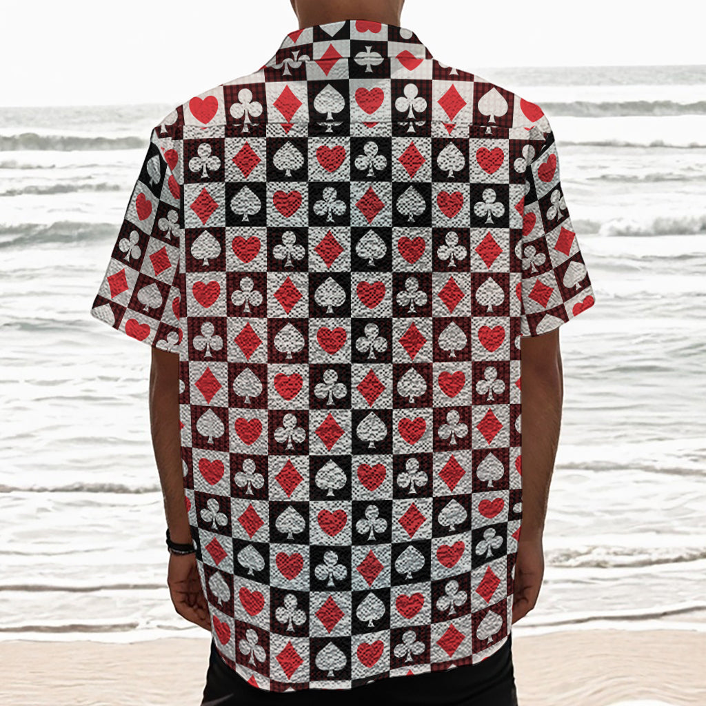 Playing Card Suits Check Pattern Print Textured Short Sleeve Shirt