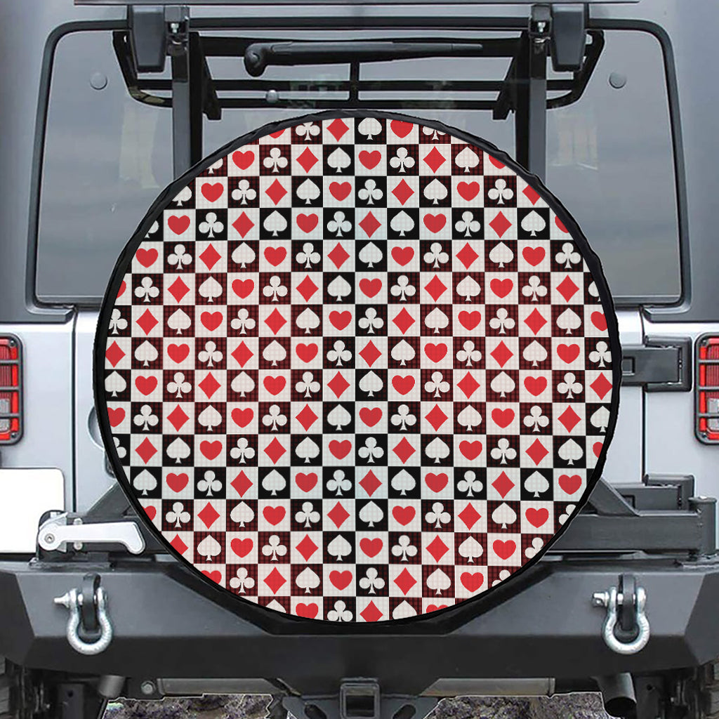 Playing Card Suits Check Pattern Print Tire Cover