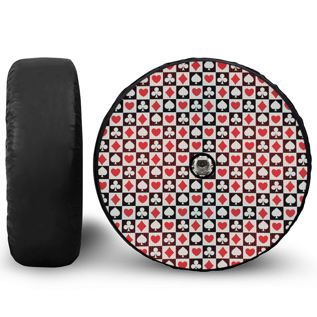 Playing Card Suits Check Pattern Print Tire Cover With Camera Hole