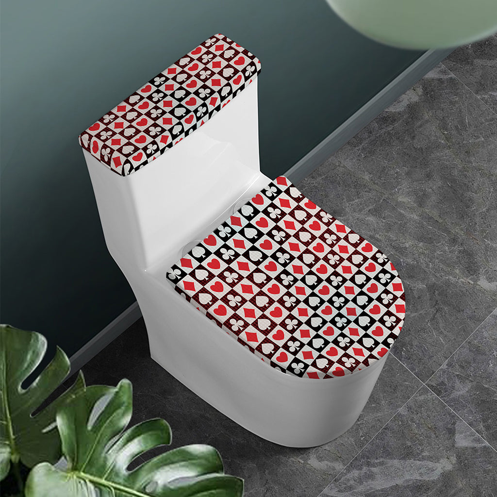 Playing Card Suits Check Pattern Print Toilet Lid And Tank Cover Set