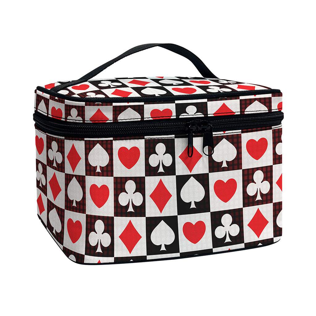Playing Card Suits Check Pattern Print Travel Makeup Bag