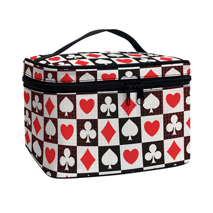 Playing Card Suits Check Pattern Print Travel Makeup Bag