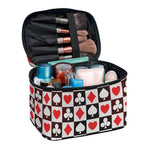 Playing Card Suits Check Pattern Print Travel Makeup Bag