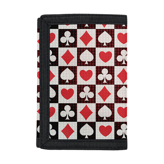 Playing Card Suits Check Pattern Print Trifold Wallet
