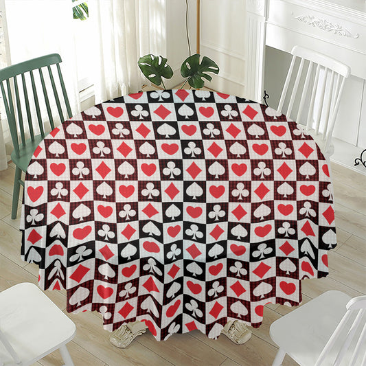 Playing Card Suits Check Pattern Print Waterproof Round Tablecloth