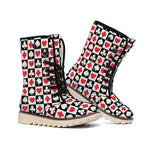 Playing Card Suits Check Pattern Print Winter Boots