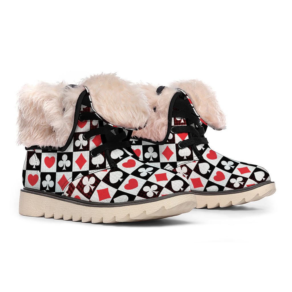 Playing Card Suits Check Pattern Print Winter Boots