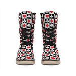 Playing Card Suits Check Pattern Print Winter Boots