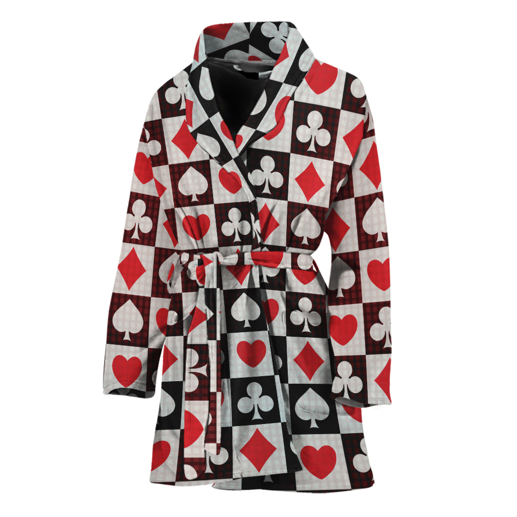 Playing Card Suits Check Pattern Print Women's Bathrobe