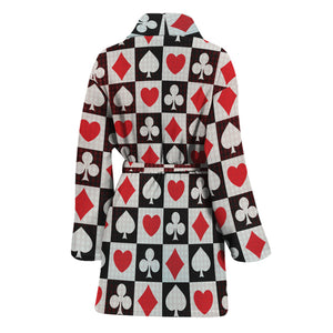 Playing Card Suits Check Pattern Print Women's Bathrobe