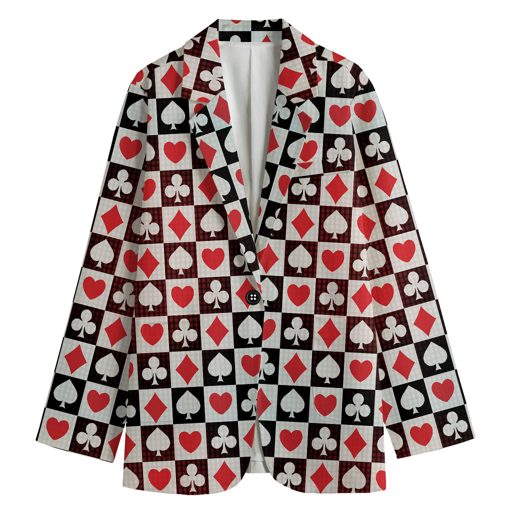 Playing Card Suits Check Pattern Print Women's Blazer