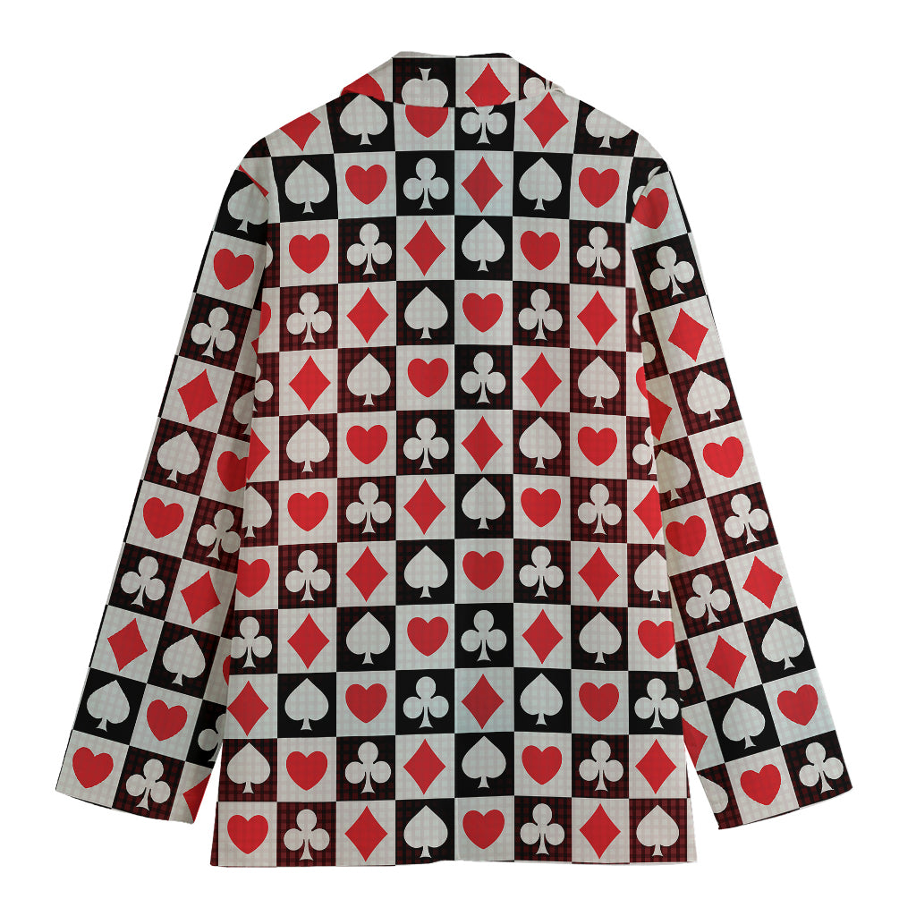 Playing Card Suits Check Pattern Print Women's Blazer