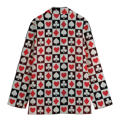 Playing Card Suits Check Pattern Print Women's Blazer