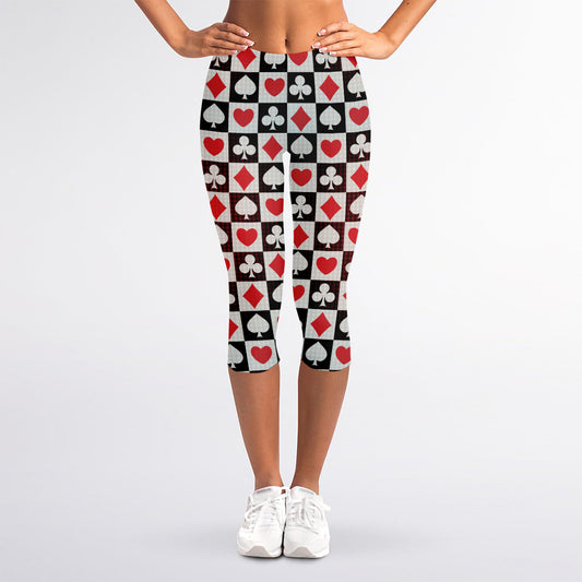 Playing Card Suits Check Pattern Print Women's Capri Leggings