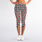 Playing Card Suits Check Pattern Print Women's Capri Leggings