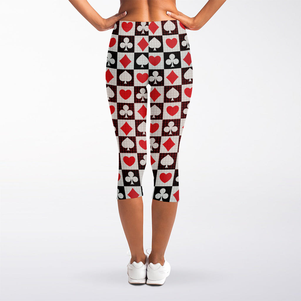 Playing Card Suits Check Pattern Print Women's Capri Leggings
