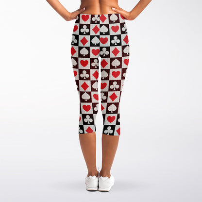 Playing Card Suits Check Pattern Print Women's Capri Leggings