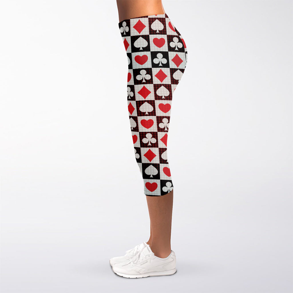 Playing Card Suits Check Pattern Print Women's Capri Leggings