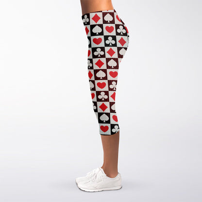 Playing Card Suits Check Pattern Print Women's Capri Leggings