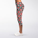 Playing Card Suits Check Pattern Print Women's Capri Leggings