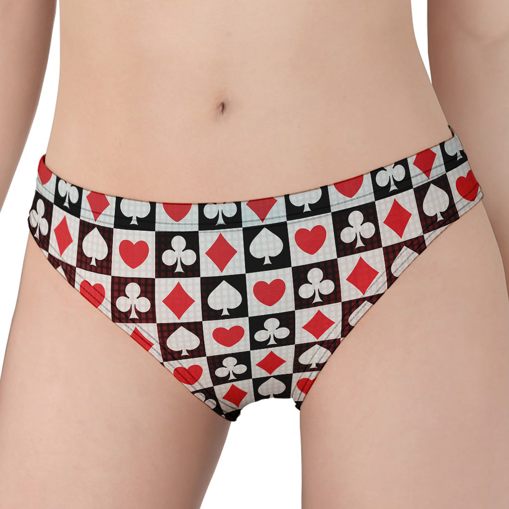 Playing Card Suits Check Pattern Print Women's Panties