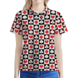 Playing Card Suits Check Pattern Print Women's Polo Shirt