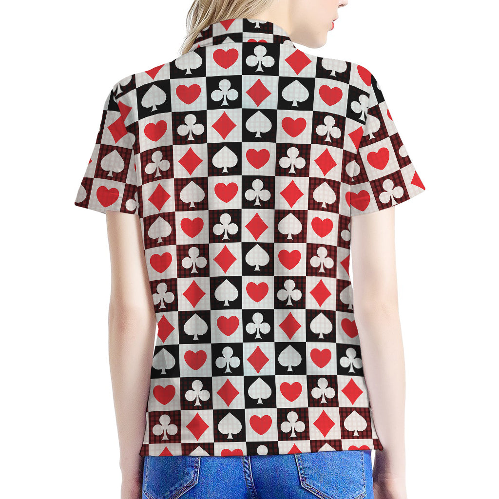 Playing Card Suits Check Pattern Print Women's Polo Shirt