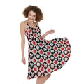 Playing Card Suits Check Pattern Print Sleeveless Knee Length Dress