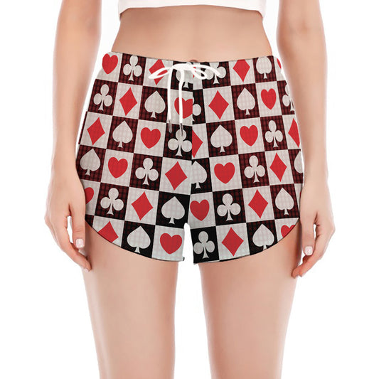 Playing Card Suits Check Pattern Print Women's Split Running Shorts