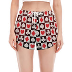 Playing Card Suits Check Pattern Print Women's Split Running Shorts