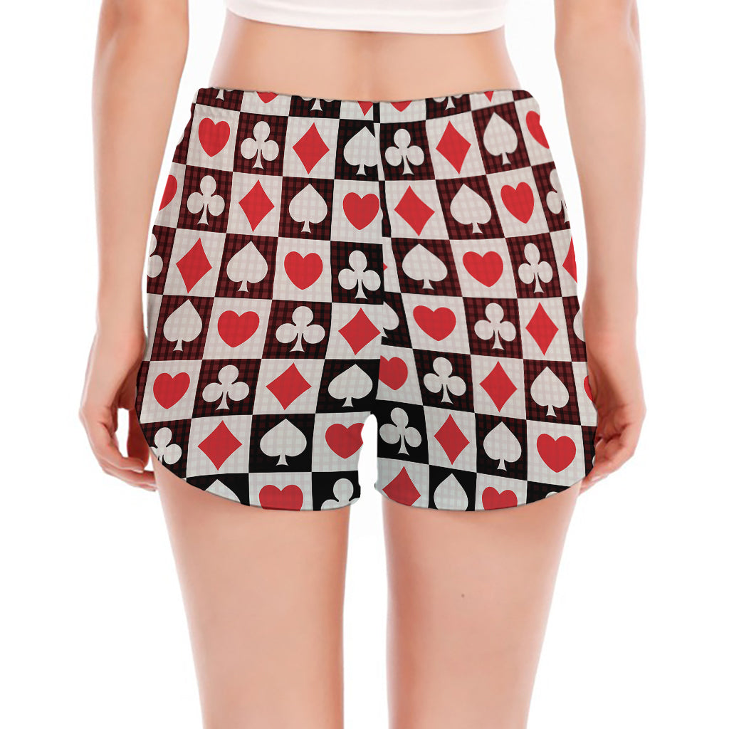 Playing Card Suits Check Pattern Print Women's Split Running Shorts