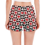 Playing Card Suits Check Pattern Print Women's Split Running Shorts