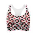 Playing Card Suits Check Pattern Print Women's Sports Bra