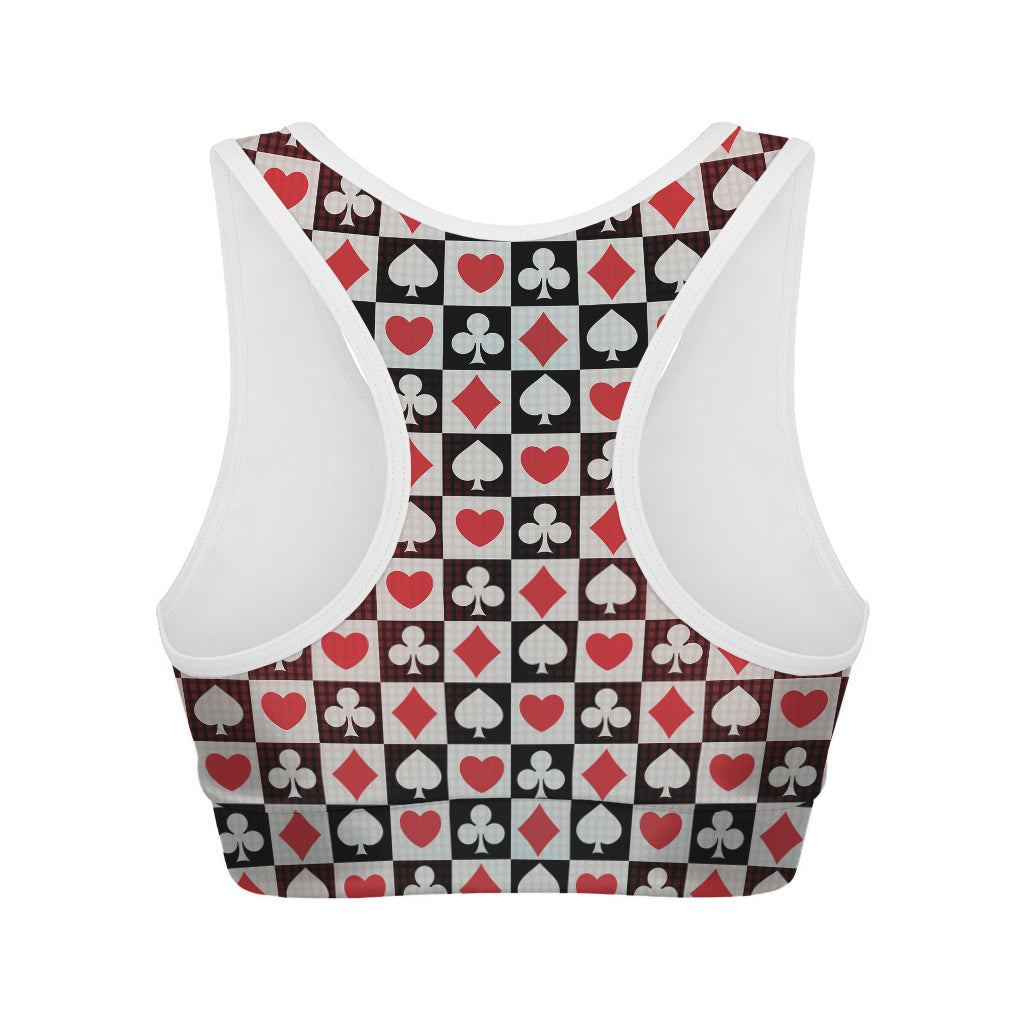 Playing Card Suits Check Pattern Print Women's Sports Bra