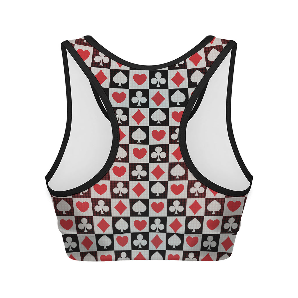 Playing Card Suits Check Pattern Print Women's Sports Bra